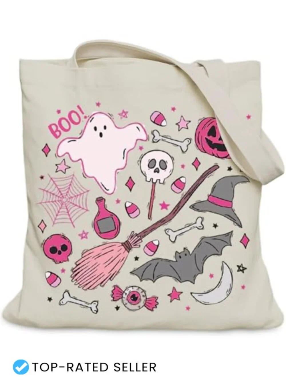 Halloween Ghost Canvas Tote Bag with Zippered Pocket for Women